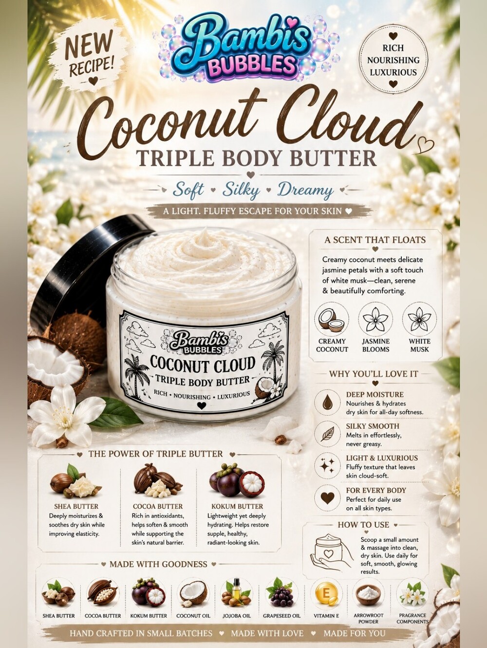 4oz Triple Body Butter Coconut Cloud Assorted Scents Available